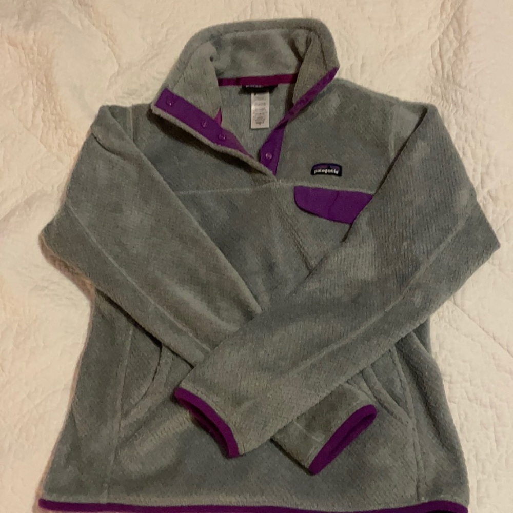 Grey and purple fleece Patagonia jacket